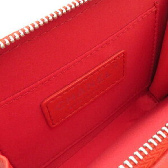 Chanel chain Shoulder Bag red coral leather pocket pochette classic - Picture 11 of 11